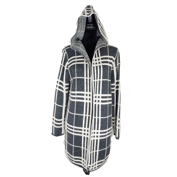 Heathmoor Womens Gray & Cream Glen Plaid Hooded Open Long Cardigan Coat Size S - Picture 5 of 10